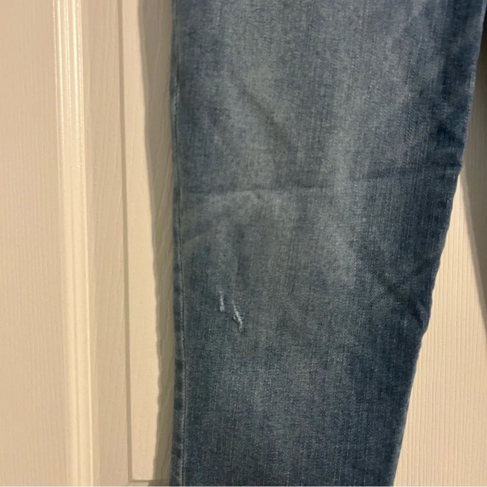 Paige Dark Wash Blue Skinny Crop Jeans Raw Distressed Hem